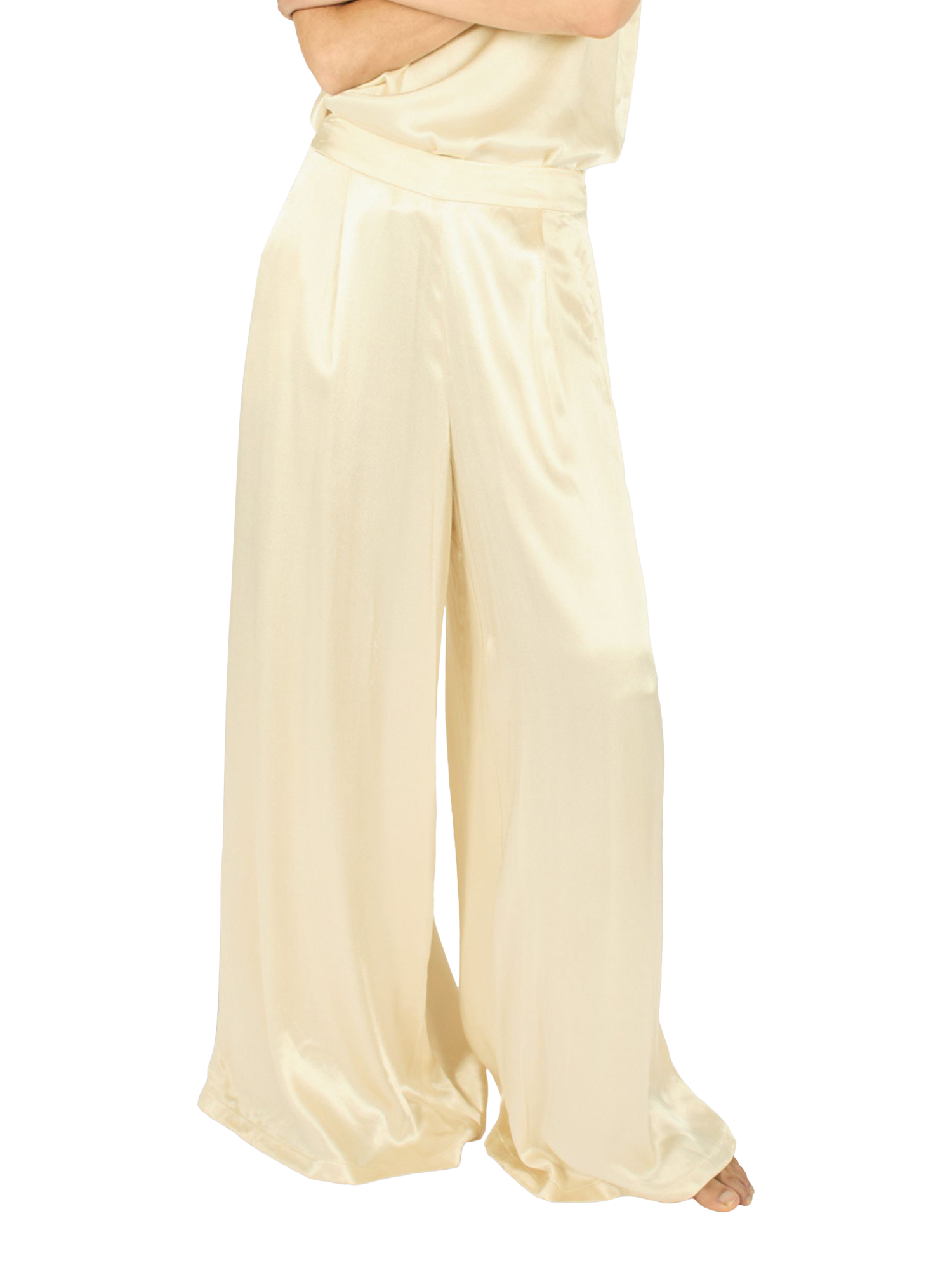 Product image 1 of 6, which shows Traffic People Evie Wisdom Whispers Wide Leg Trousers, Cream, XS