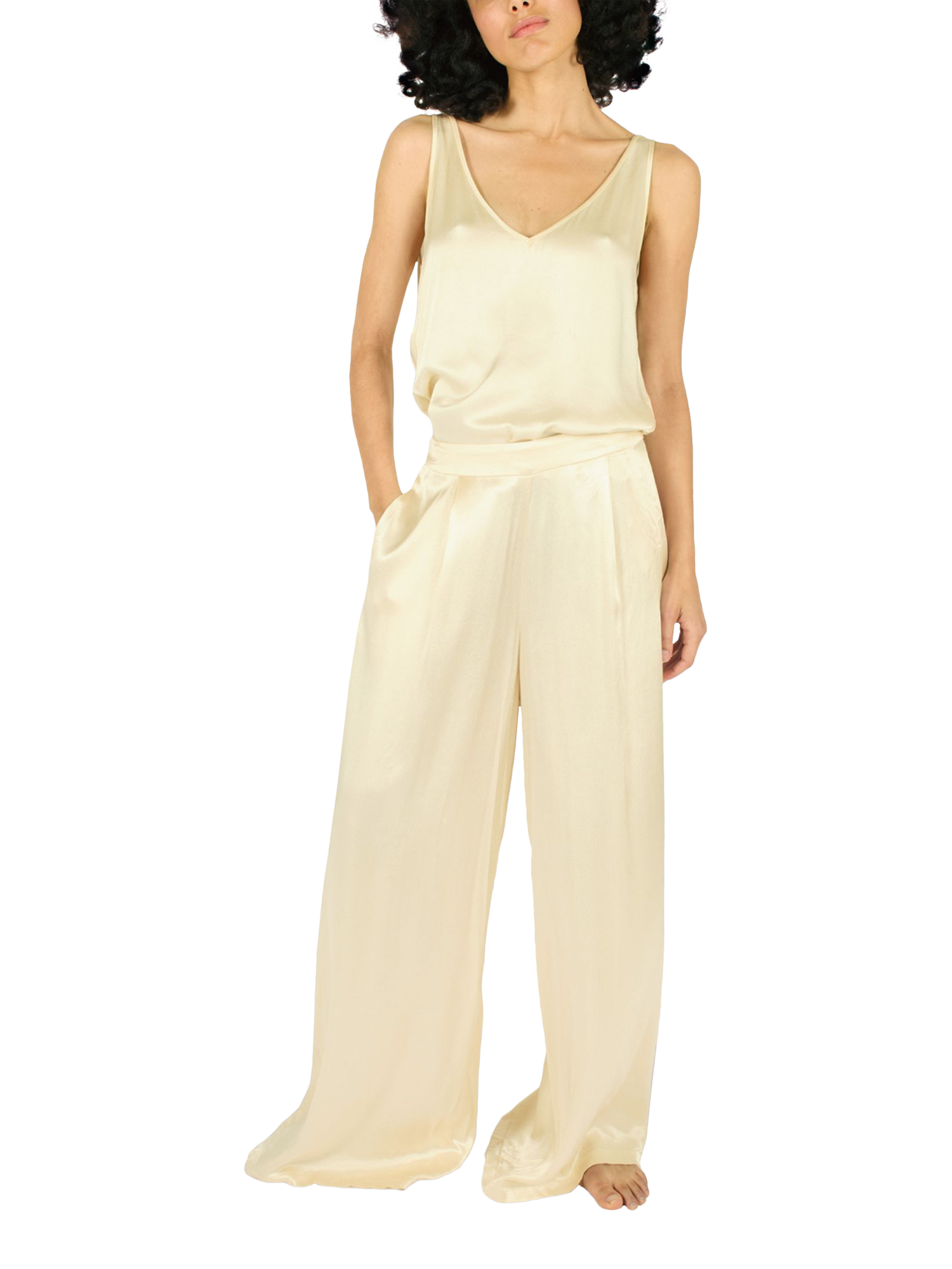 Product image 4 of 6, which shows Traffic People Evie Wisdom Whispers Wide Leg Trousers, Cream, XS
