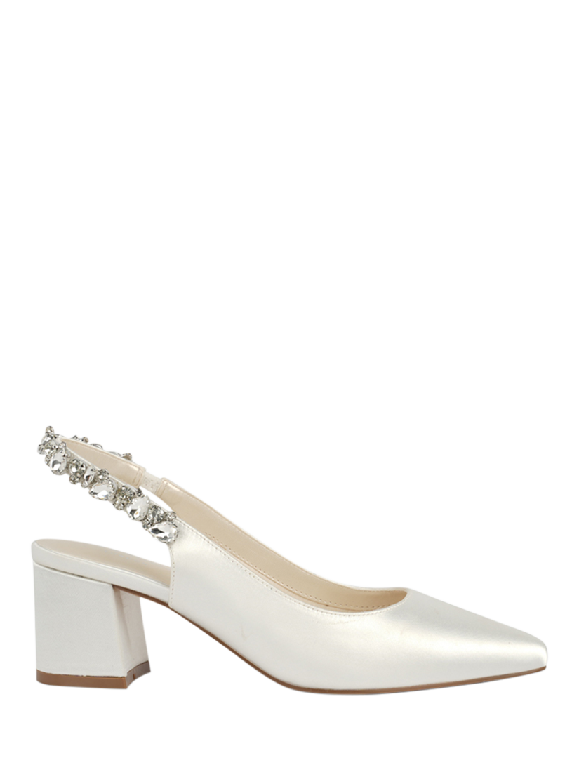 Product image 1 of 6, which shows Paradox London Calista Dyeable Satin Block Heel Slingback Court Shoes, Ivory, 3