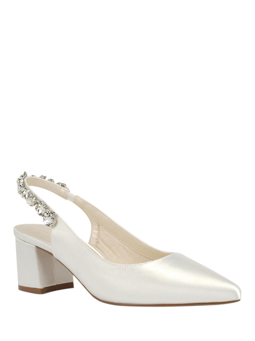 Product image 2 of 6, which shows Paradox London Calista Dyeable Satin Block Heel Slingback Court Shoes, Ivory, 3