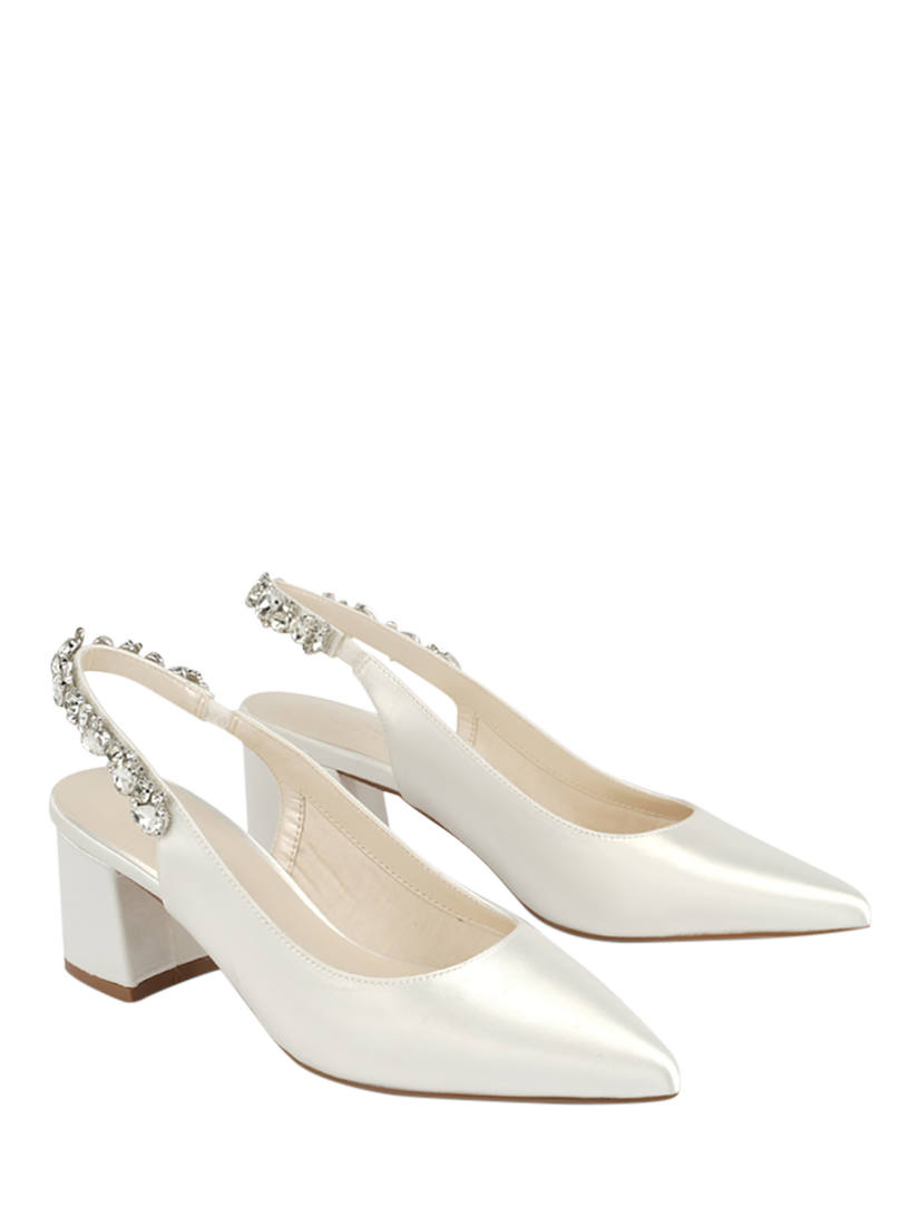 Product image 5 of 6, which shows Paradox London Calista Dyeable Satin Block Heel Slingback Court Shoes, Ivory, 3