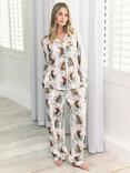 Chelsea Peers Floral Leopard Long Pyjama Set, Off White
