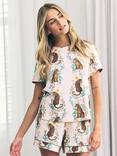 Chelsea Peers Floral Leopard Shorty Pyjama Set, Off White