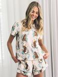 Chelsea Peers Floral Leopard Shorty Pyjama Set, Off White