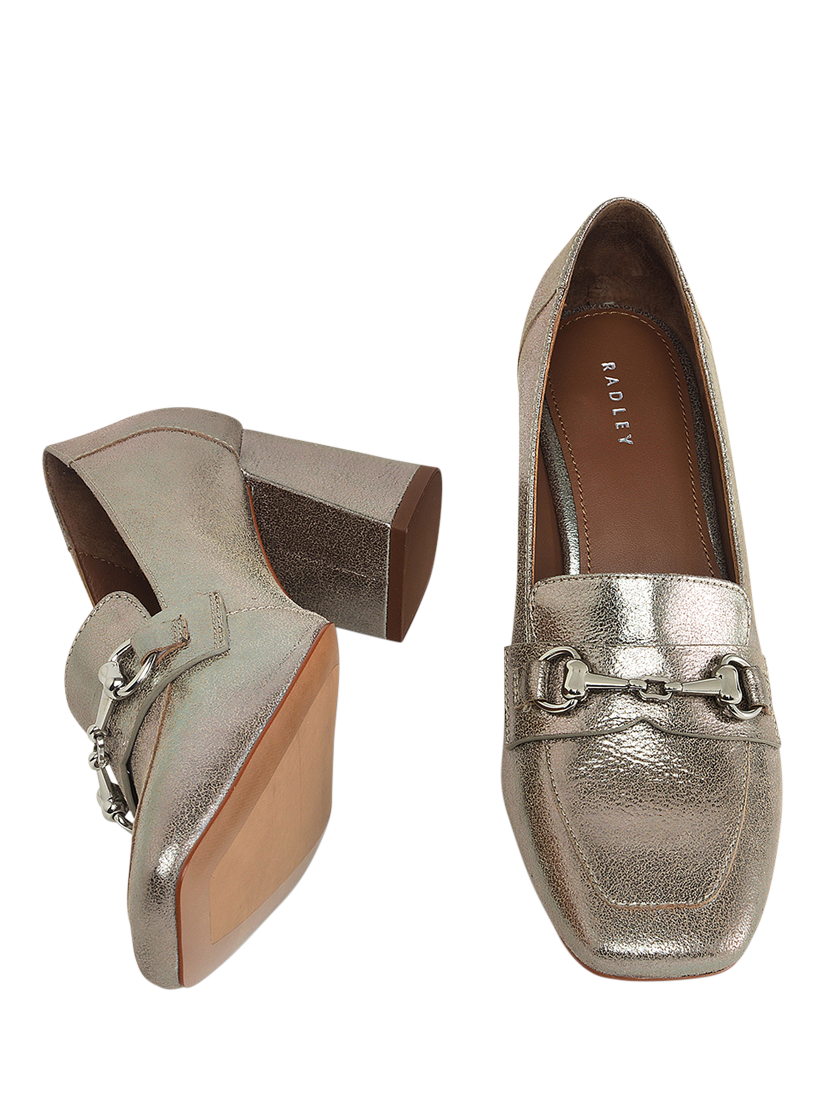Product image 3 of 4, which shows Radley Burlington Mews Patent Leather Block Heel Loafers, Dark Silver, 4