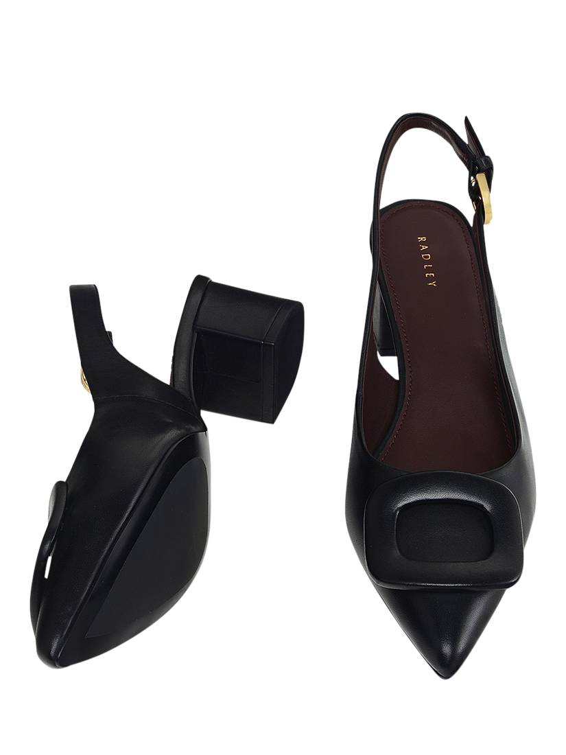 Product image 3 of 4, which shows Radley Grosvenor Arcade Leather Pointed Slingback Heeled Courts, Black, 4