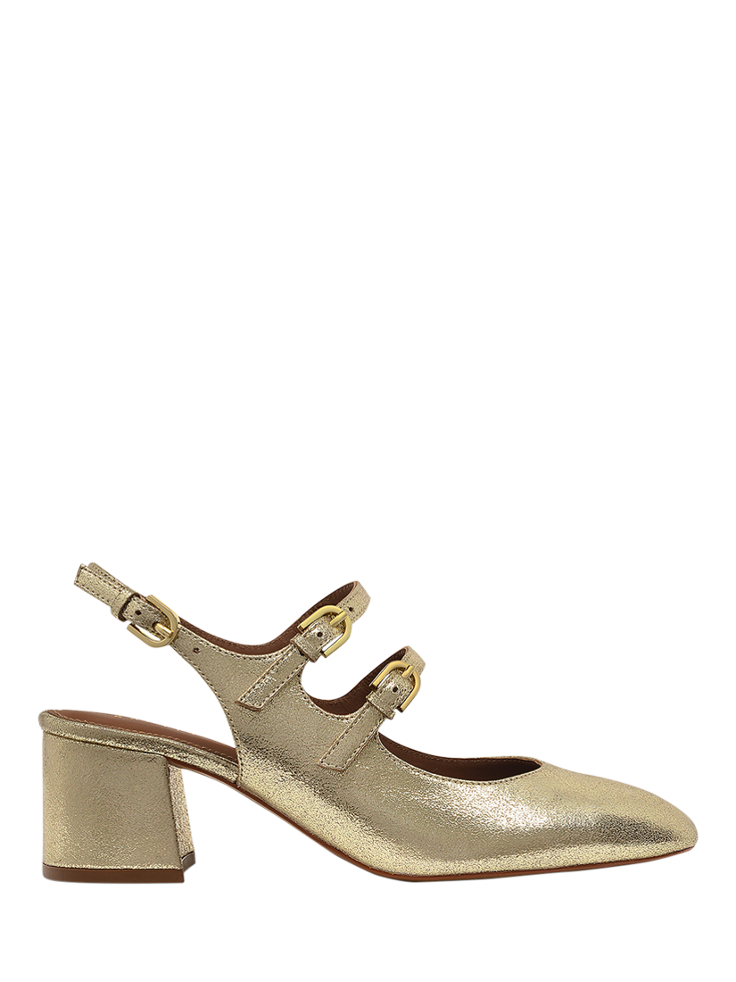 Product image 1 of 3, which shows Radley Artillery Lane Leather Block Heeled Mary Janes, Soft Gold, 4