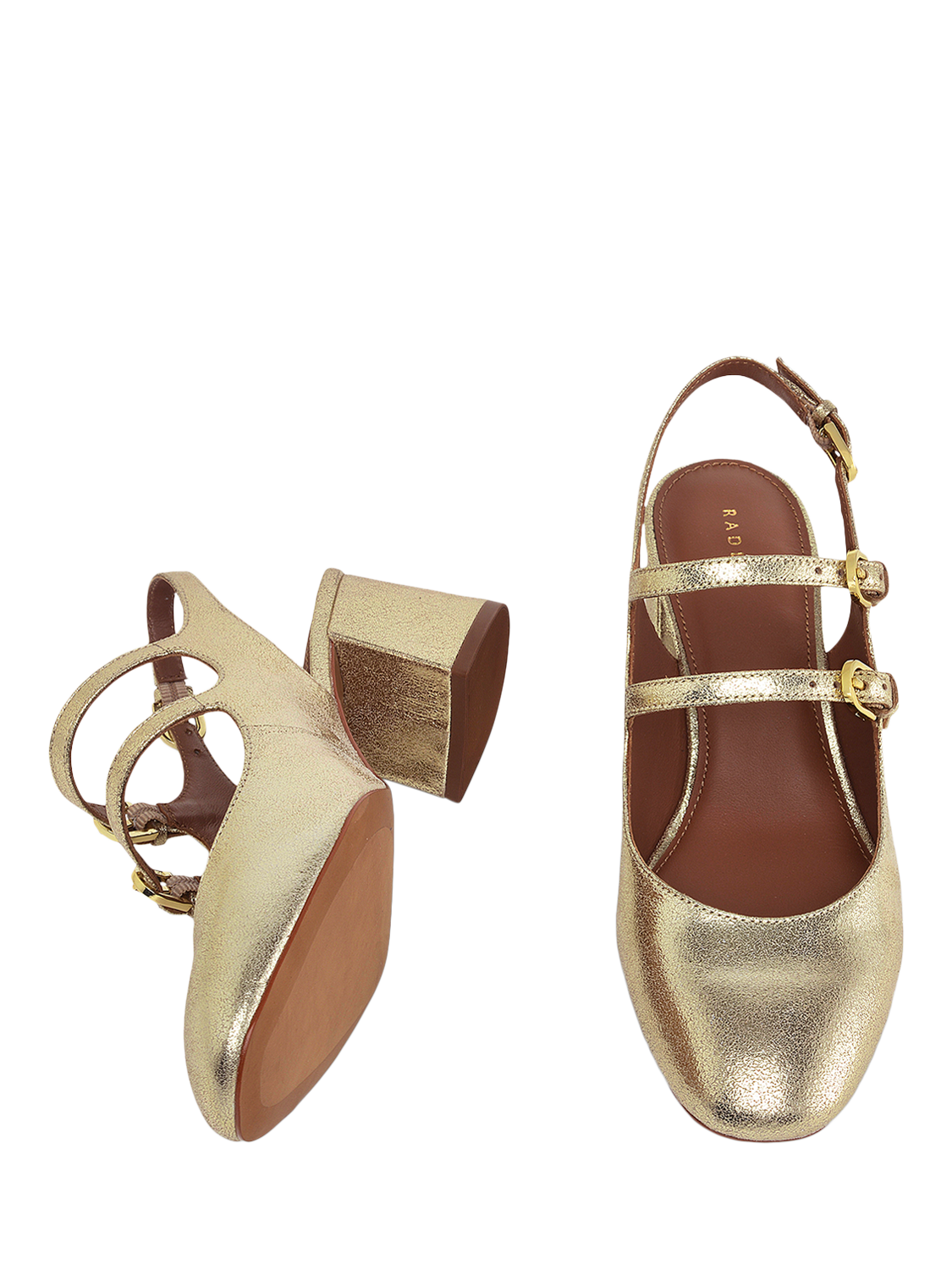 Product image 3 of 3, which shows Radley Artillery Lane Leather Block Heeled Mary Janes, Soft Gold, 4