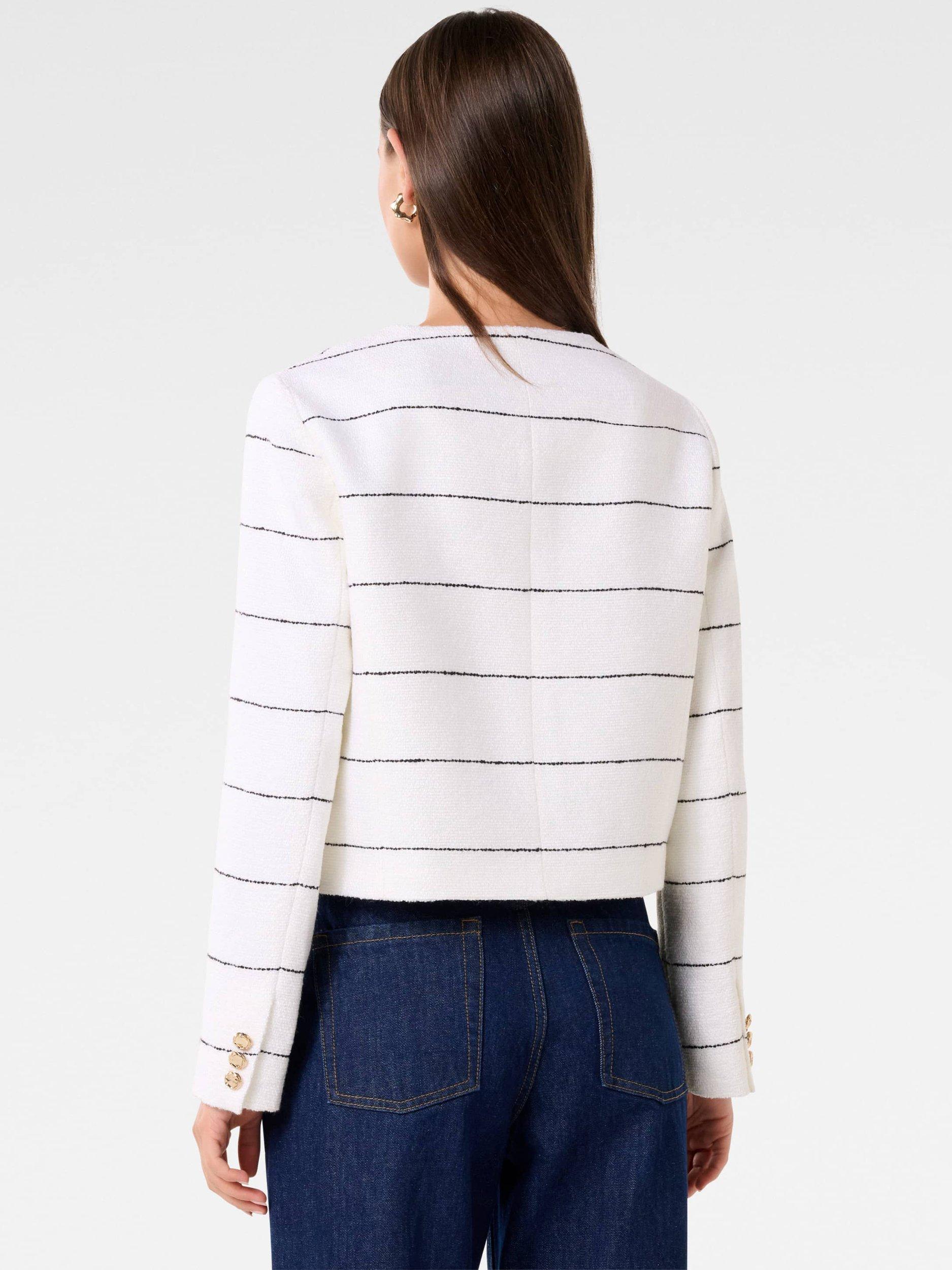 Product image 2 of 5, which shows Forever New Lila Stripe Boucle Jacket, White/Black, 4