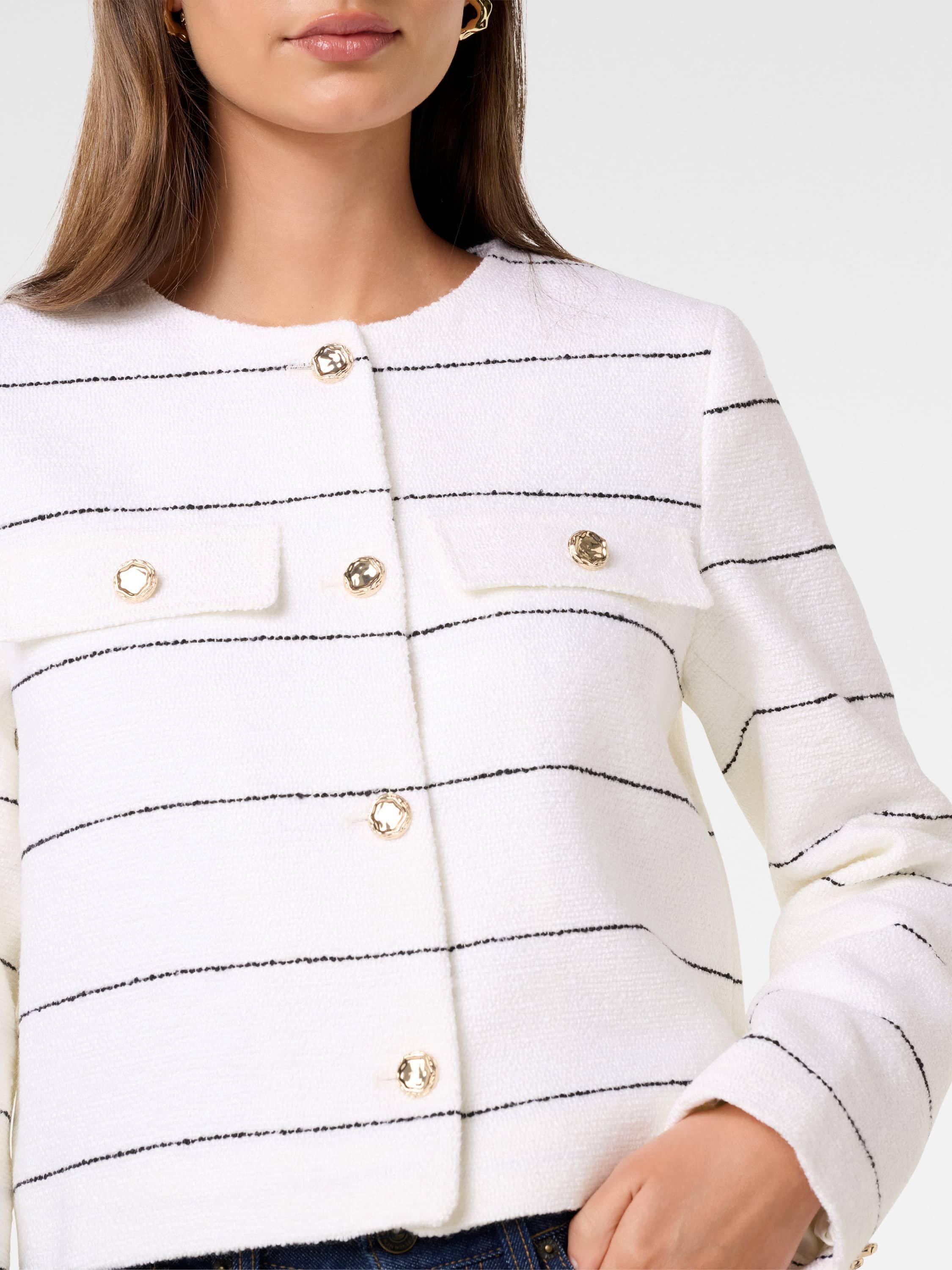 Product image 4 of 5, which shows Forever New Lila Stripe Boucle Jacket, White/Black, 4