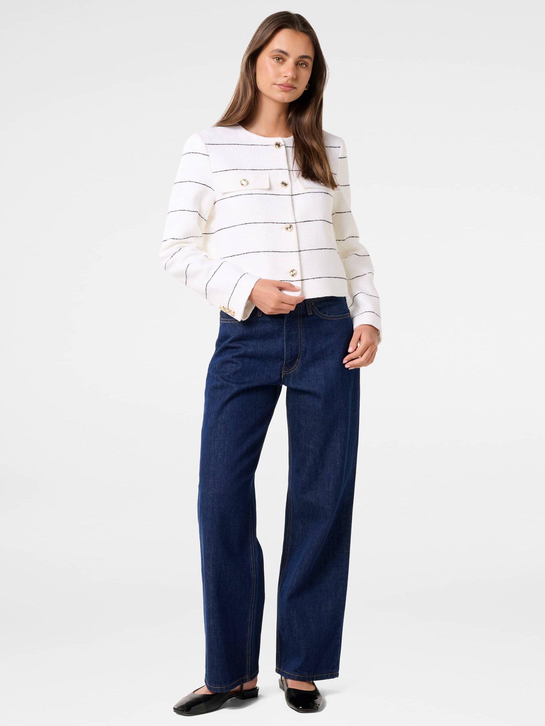 Product image 5 of 5, which shows Forever New Lila Stripe Boucle Jacket, White/Black, 4