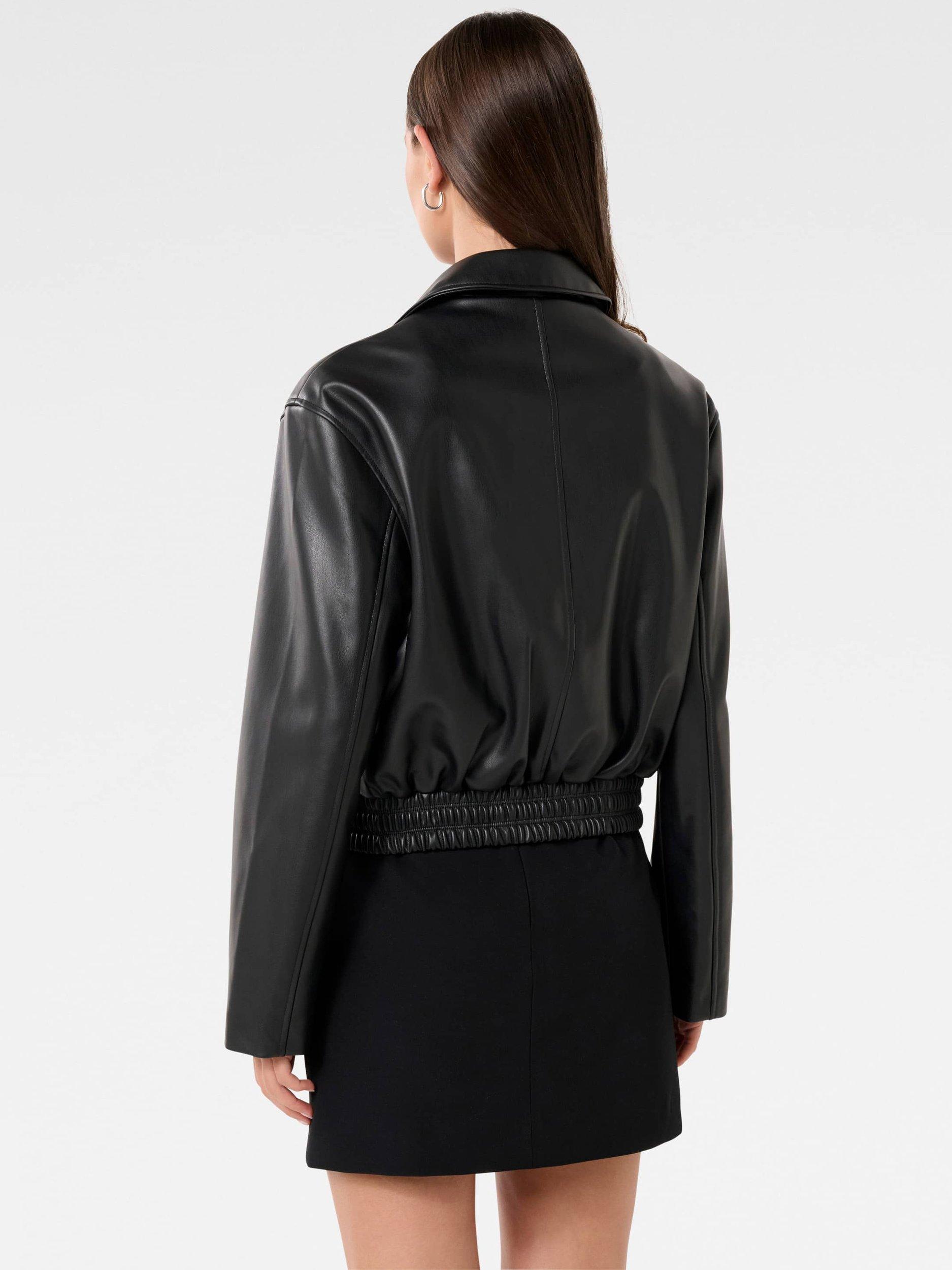 Product image 2 of 5, which shows Forever New Melinda Faux Leather Bomber Jacket, Black, 4
