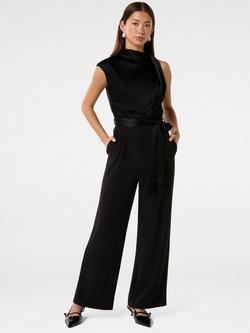 Forever New Sienna Satin Asymmetric Jumpsuit, Black, Black