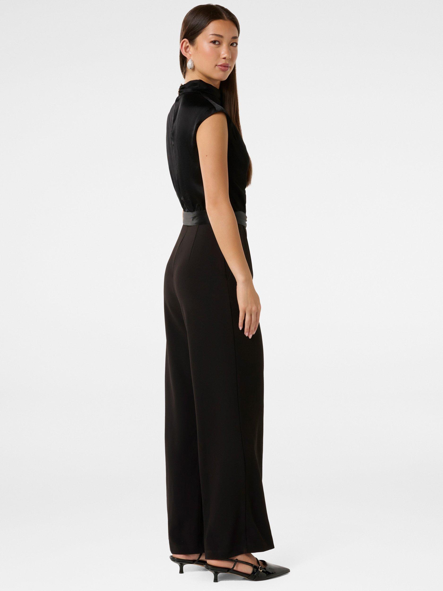 Product image 2 of 4, which shows Forever New Sienna Satin Asymmetric Jumpsuit, Black, 4