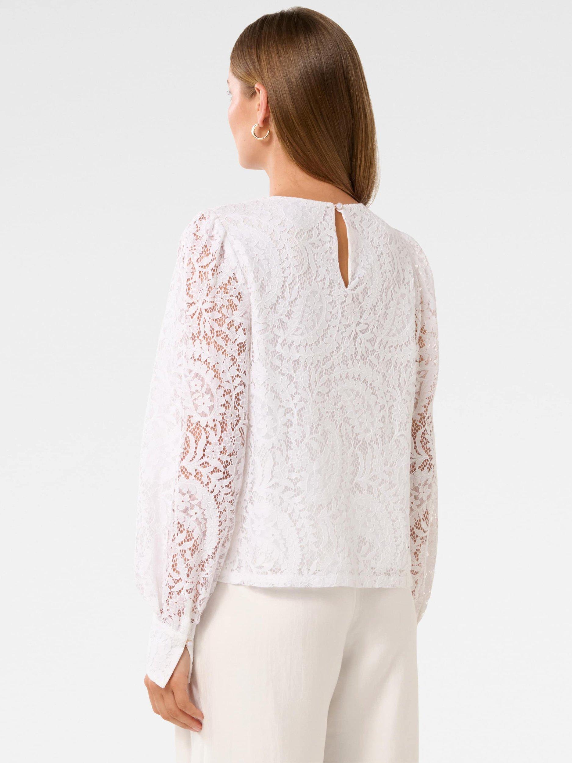 Product image 2 of 5, which shows Forever New Liana Lace Blouse, Ivory, 4