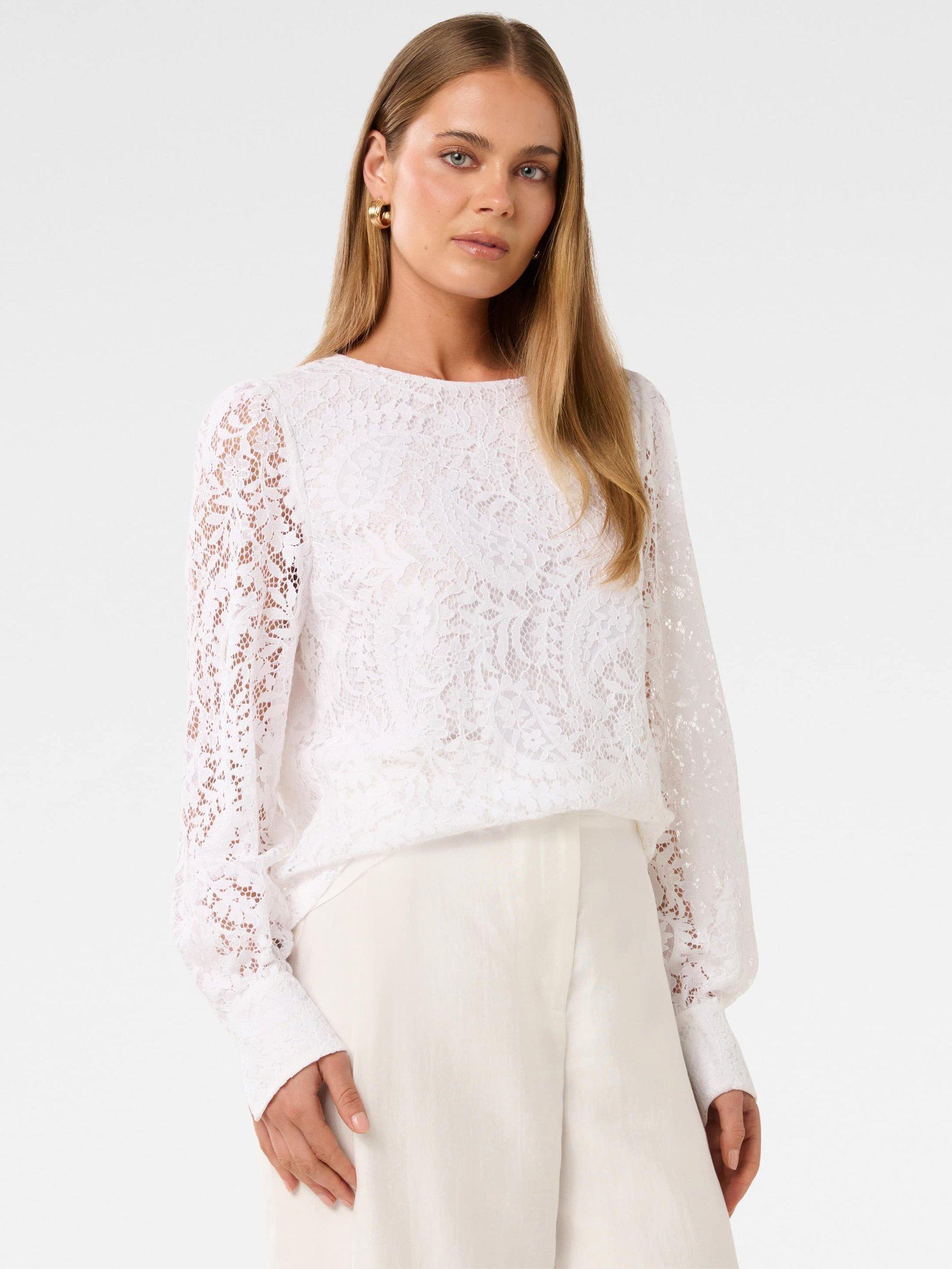 Product image 3 of 5, which shows Forever New Liana Lace Blouse, Ivory, 4