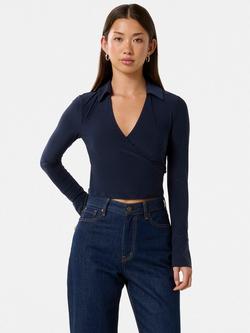 Forever New Matisse Wrap Long Sleeve Top, Royal Navy, Royal Navy