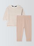 John Lewis Baby Stripe Long Sleeve Top & Ribbed Leggings Set, Natural