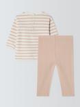 John Lewis Baby Stripe Long Sleeve Top & Ribbed Leggings Set, Natural