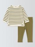 John Lewis Baby Stripe Long Sleeve Top & Ribbed Leggings Set, Green