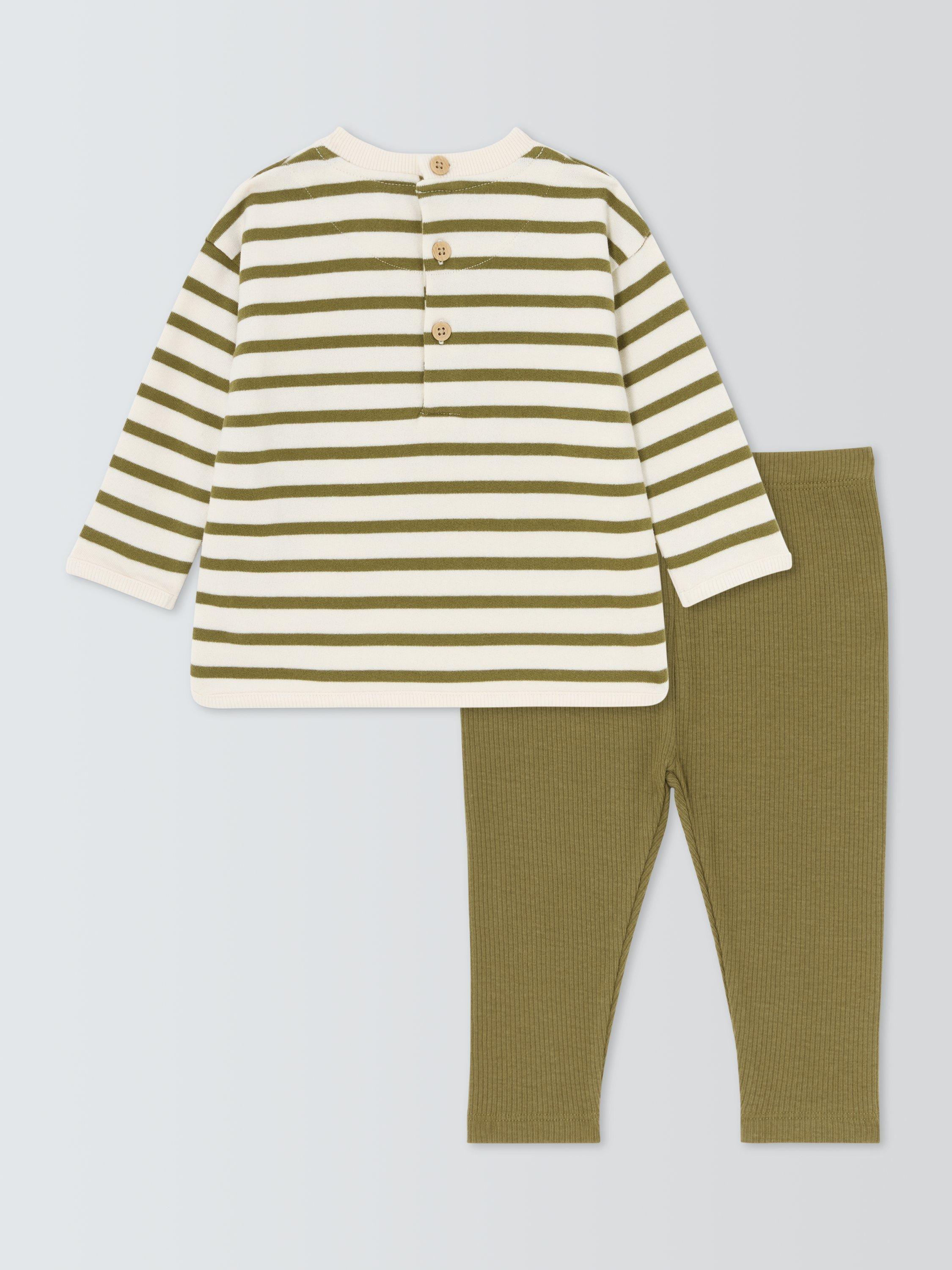 John Lewis Baby Stripe Long Sleeve Top & Ribbed Leggings Set, Green