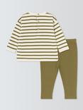 John Lewis Baby Stripe Long Sleeve Top & Ribbed Leggings Set, Green