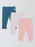 John Lewis Baby Ribbed Plain/Stripe Leggings, Pack of 3, Red