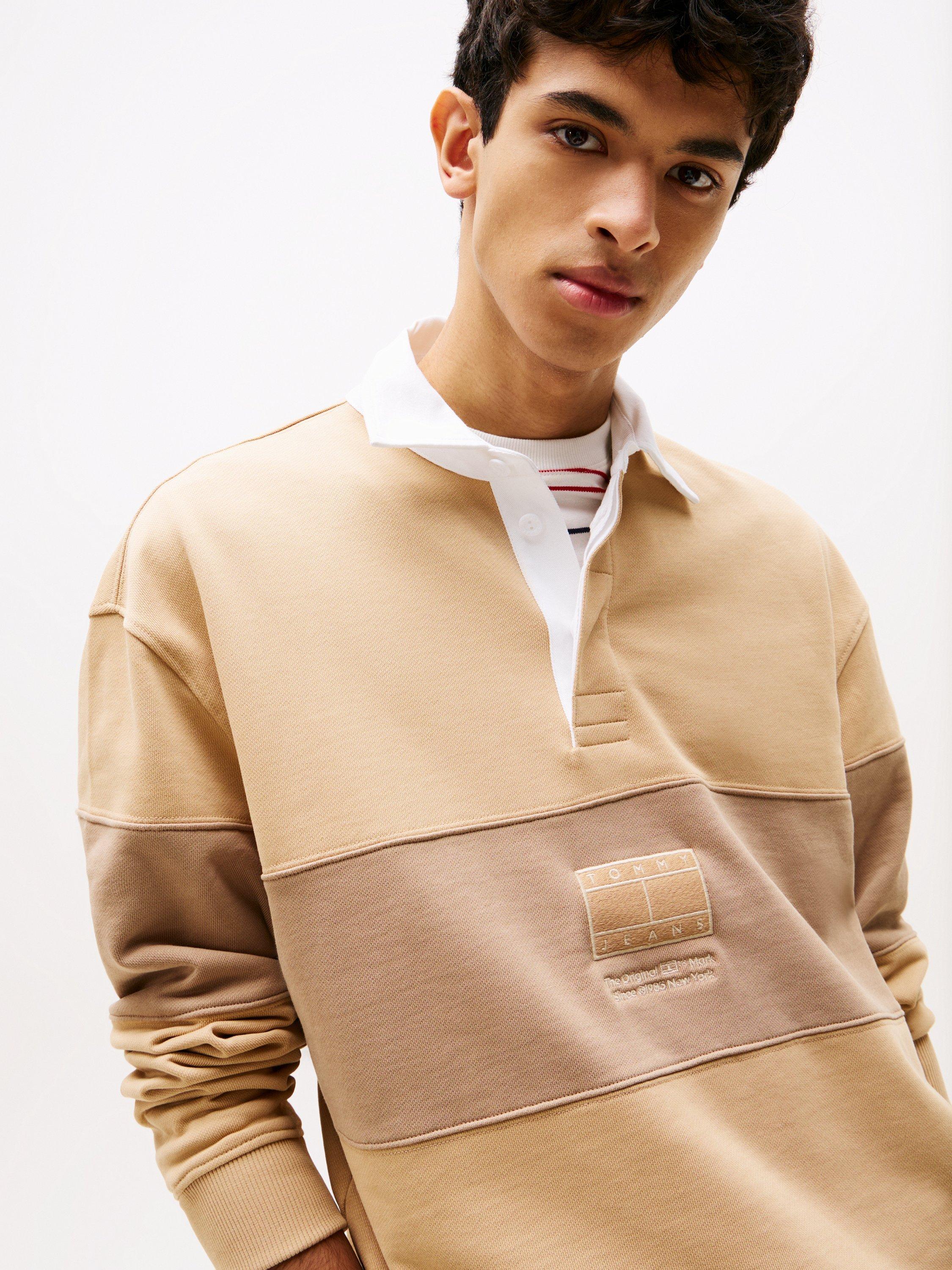 Product image 4 of 5, which shows Tommy Jeans Relaxed Tonal Stripe Rugby Shirt, Tawny Sand, S