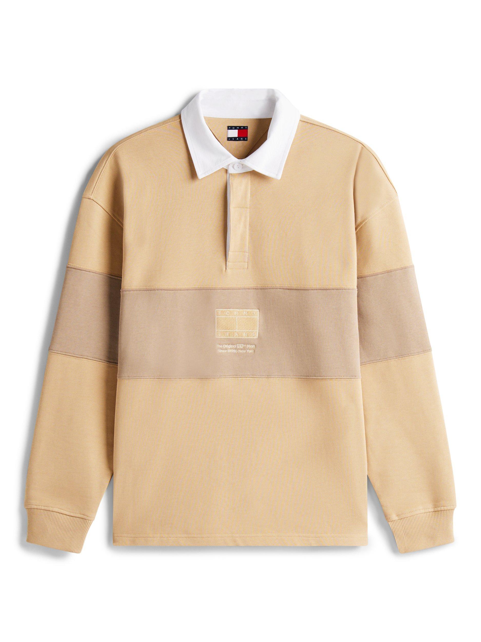 Product image 5 of 5, which shows Tommy Jeans Relaxed Tonal Stripe Rugby Shirt, Tawny Sand, S