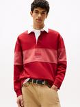 Tommy Jeans Relaxed Tonal Stripe Rugby Shirt, Tawny Sand, Magma Red