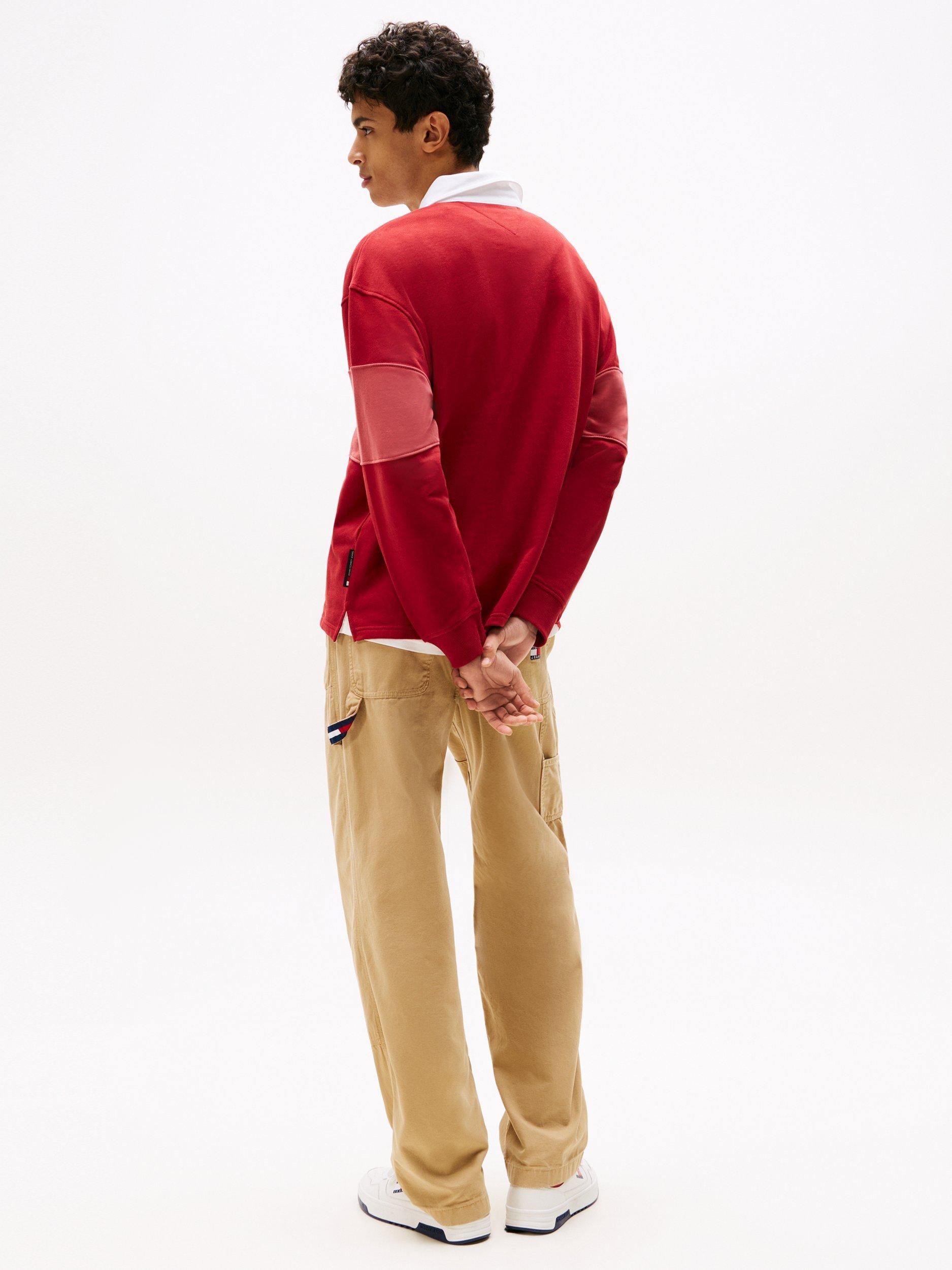 Product image 2 of 5, which shows Tommy Jeans Relaxed Tonal Stripe Rugby Shirt, Magma Red, M