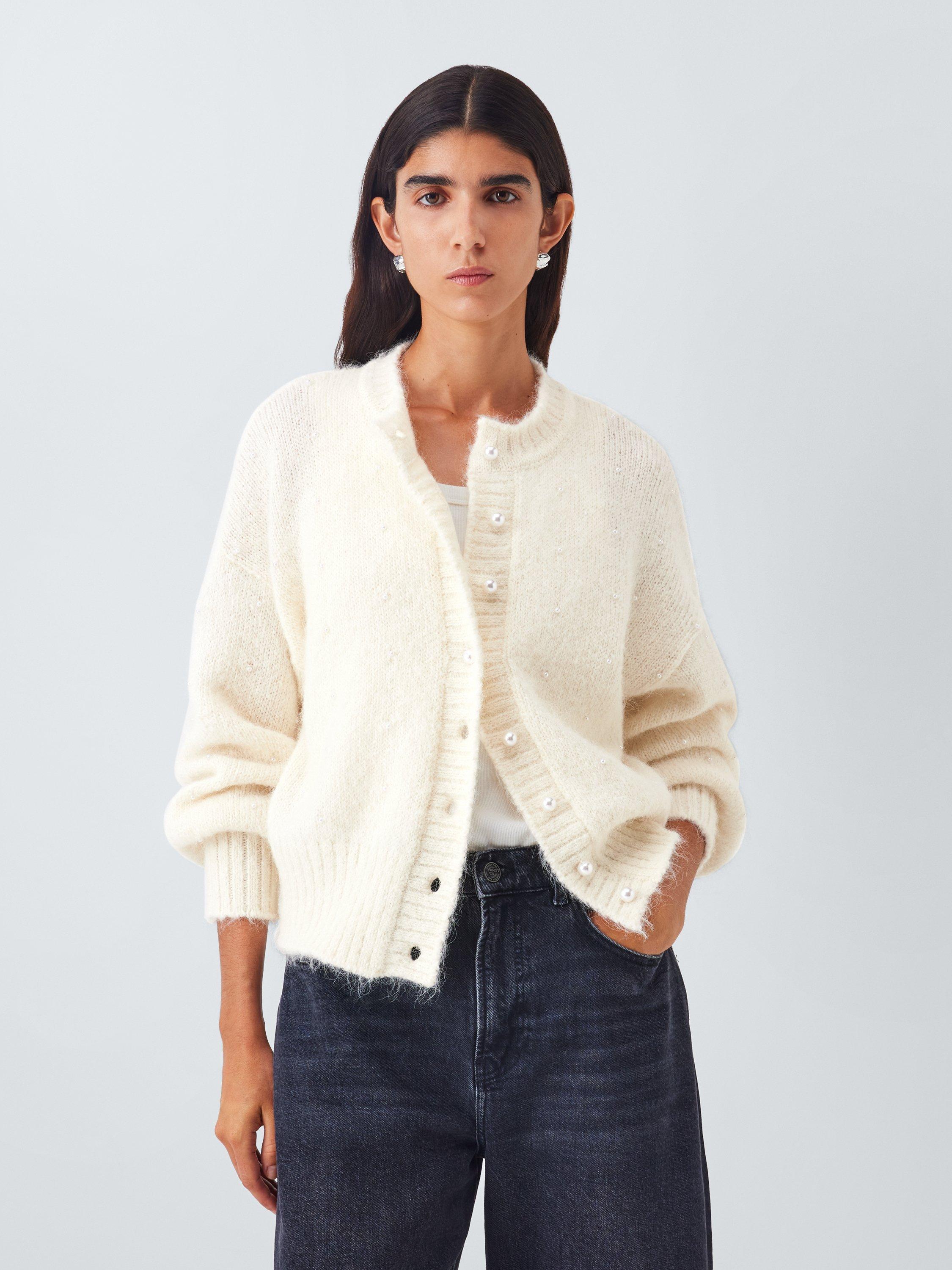 AND/OR Faux Pearl Button Wool Rich Cardigan, Cream