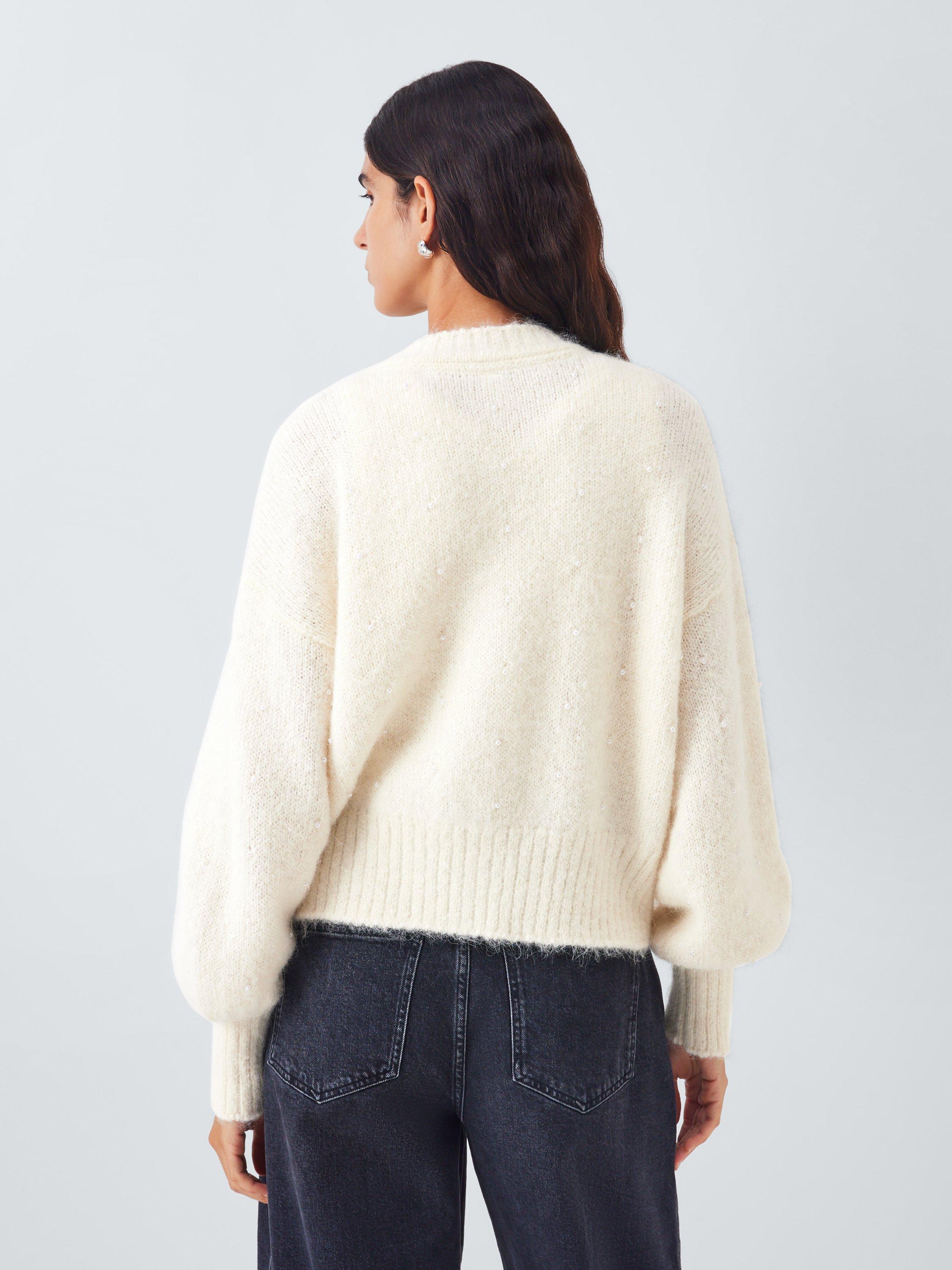 AND/OR Faux Pearl Button Wool Rich Cardigan, Cream - Main Image