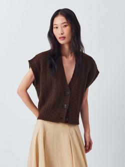AND/OR Bex Pointelle Sleeveless Cardigan, Chocolate