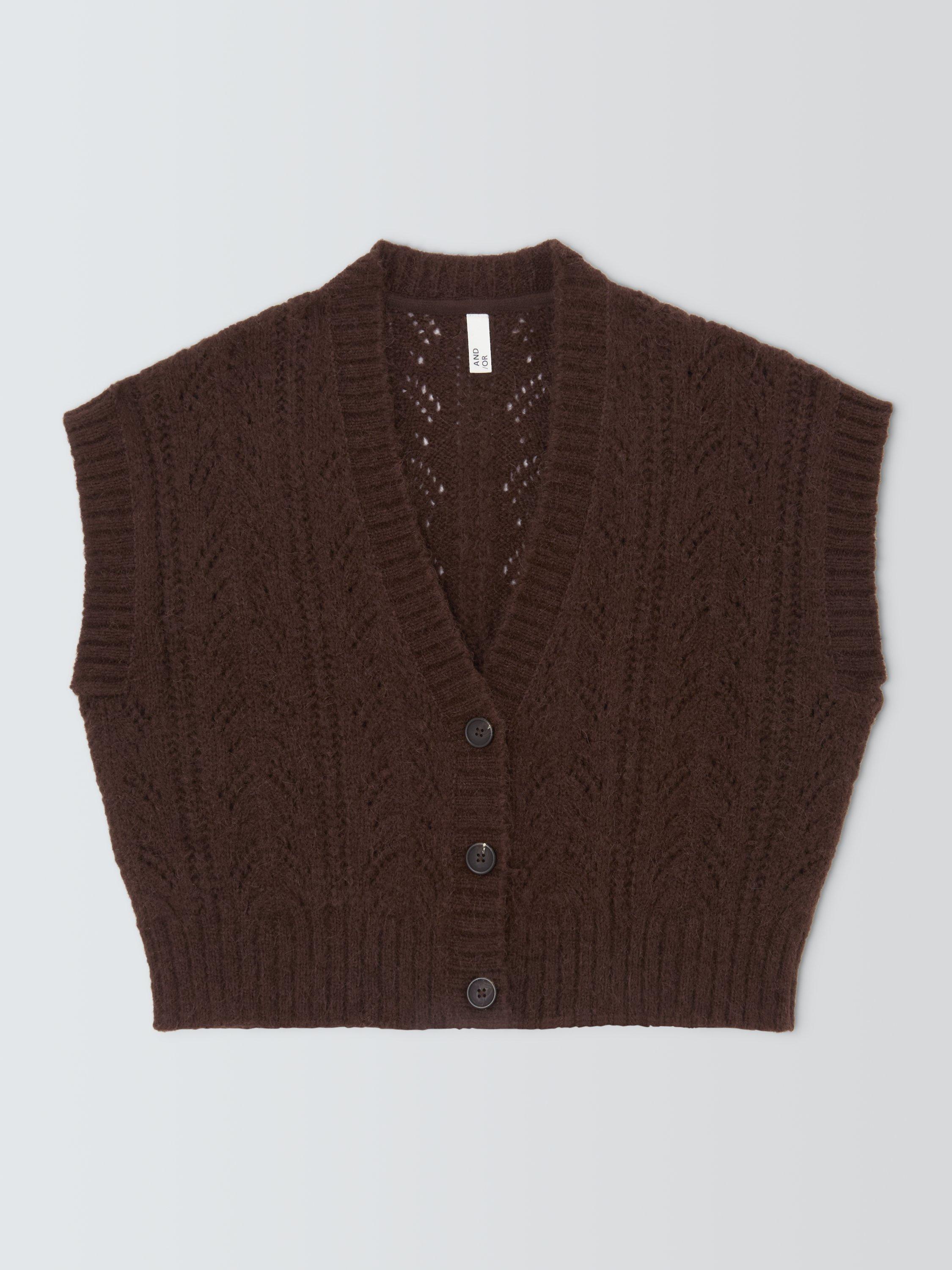 Product image 4 of 6, which shows AND/OR Bex Pointelle Sleeveless Cardigan, Chocolate, XS