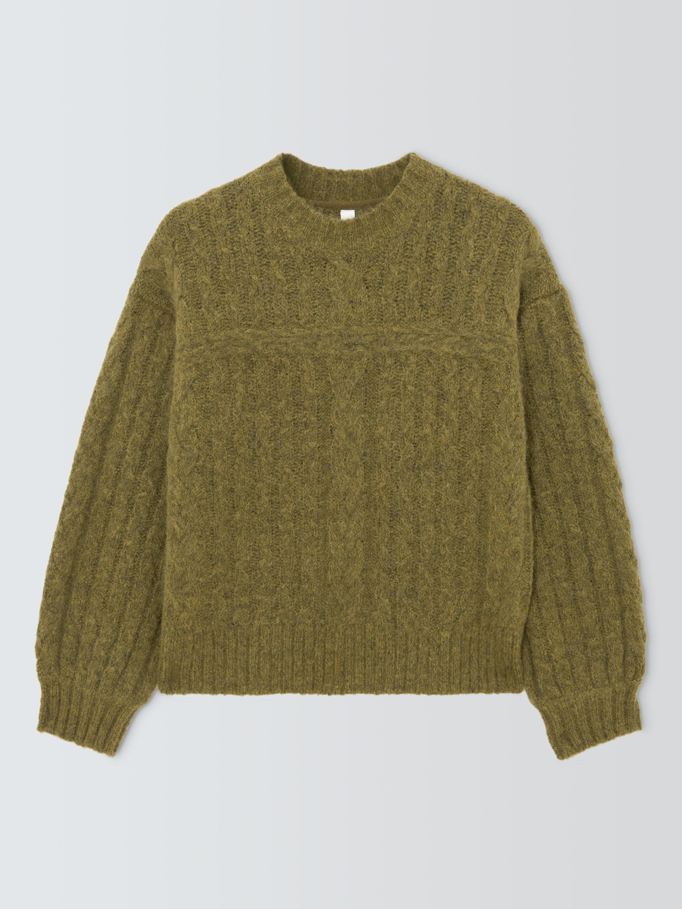 Product image 4 of 6, which shows AND/OR Cable Knit Wool Rich Jumper, Olive, S