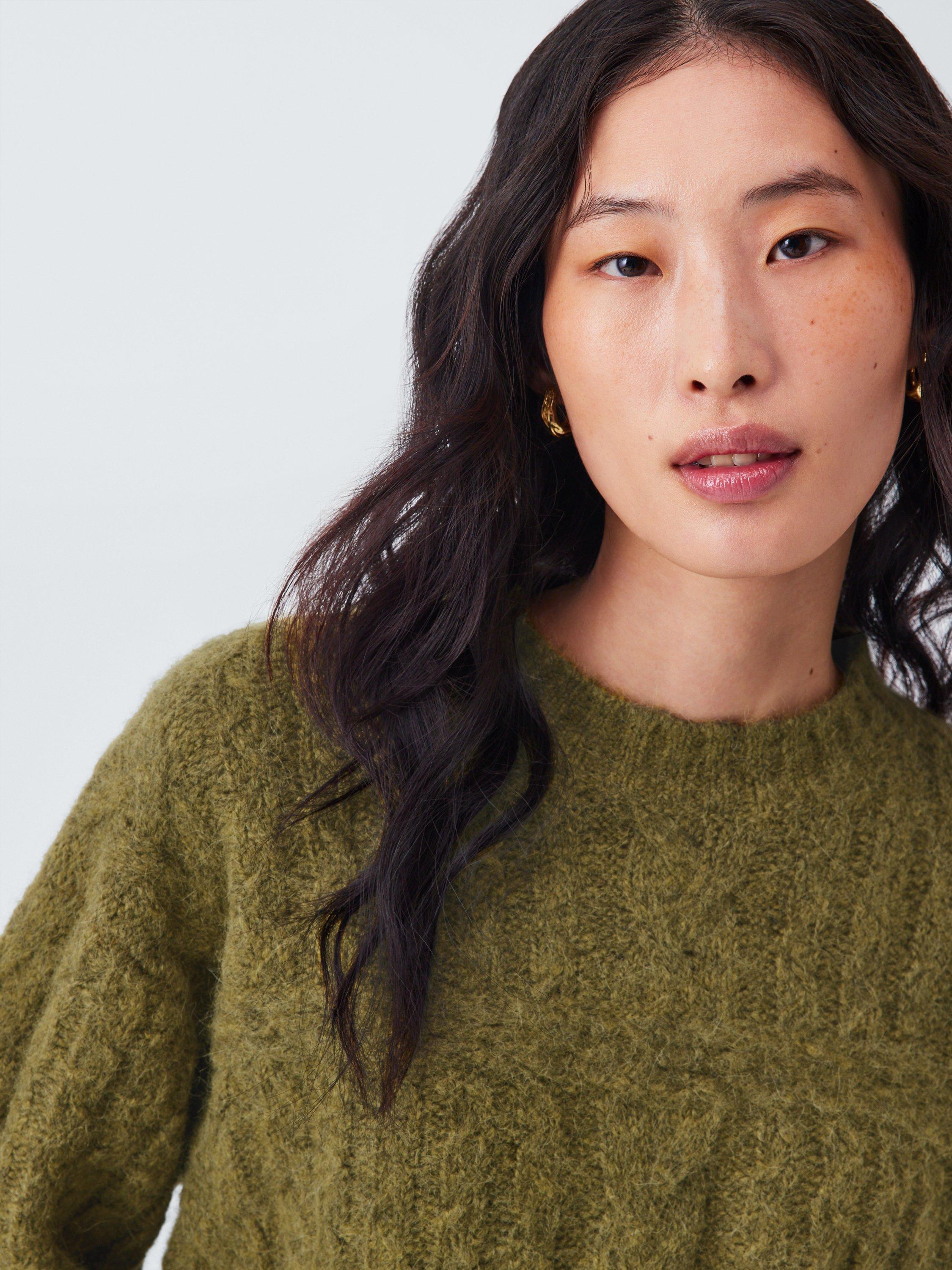 Product image 5 of 6, which shows AND/OR Cable Knit Wool Rich Jumper, Olive, S