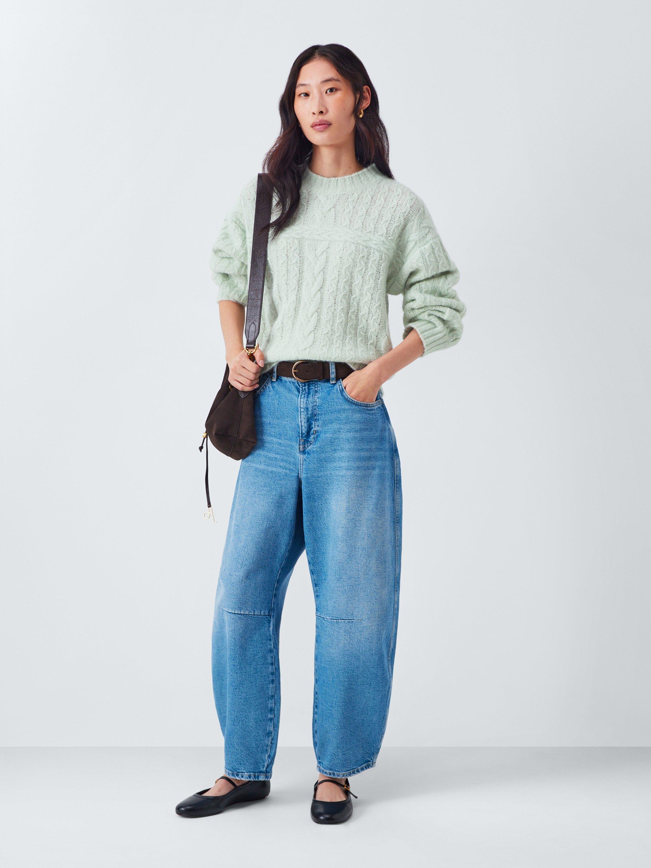 Product image 3 of 6, which shows AND/OR Cable Knit Wool Rich Jumper, Aqua, XS