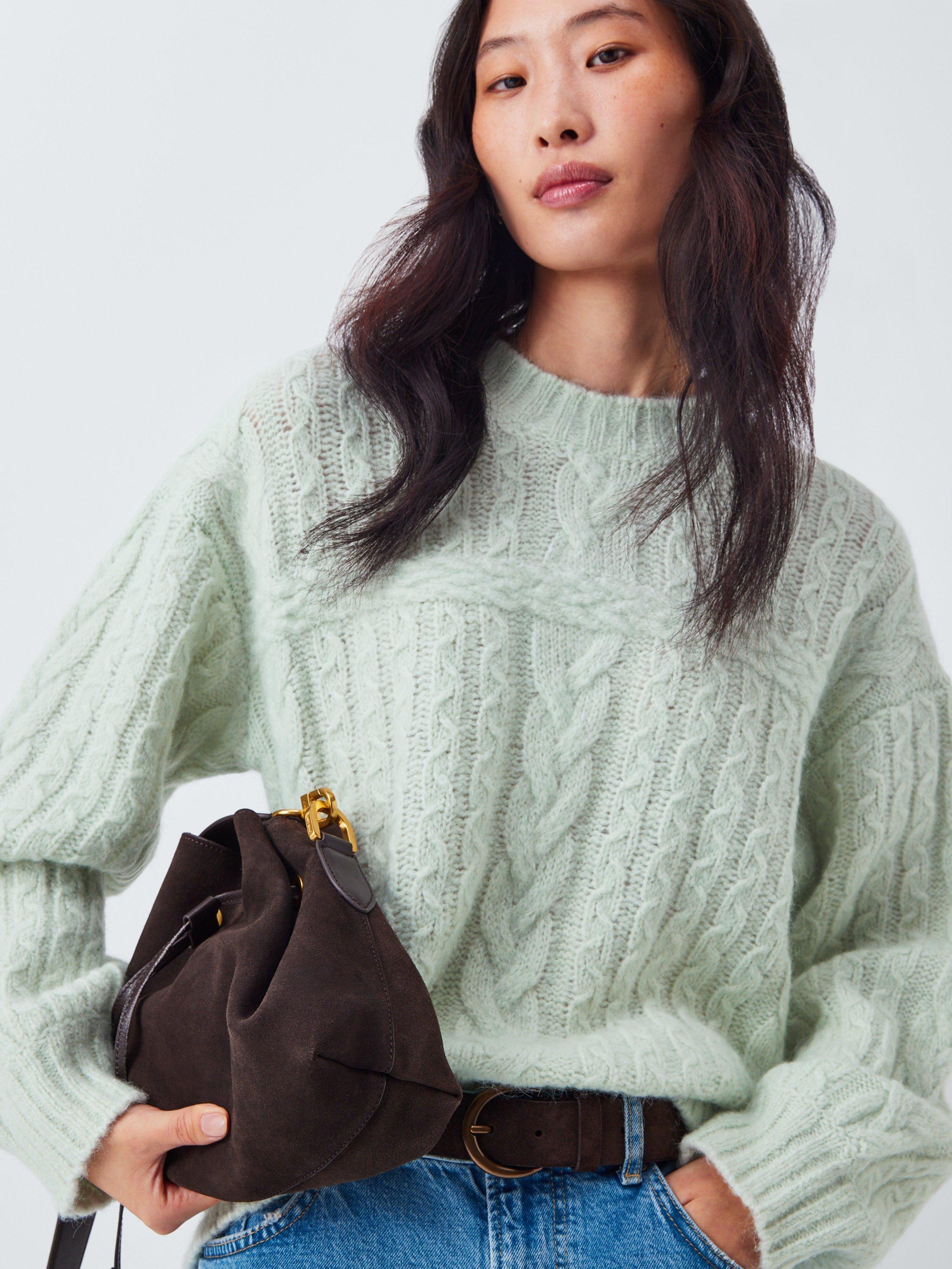 Product image 6 of 6, which shows AND/OR Cable Knit Wool Rich Jumper, Aqua, XS