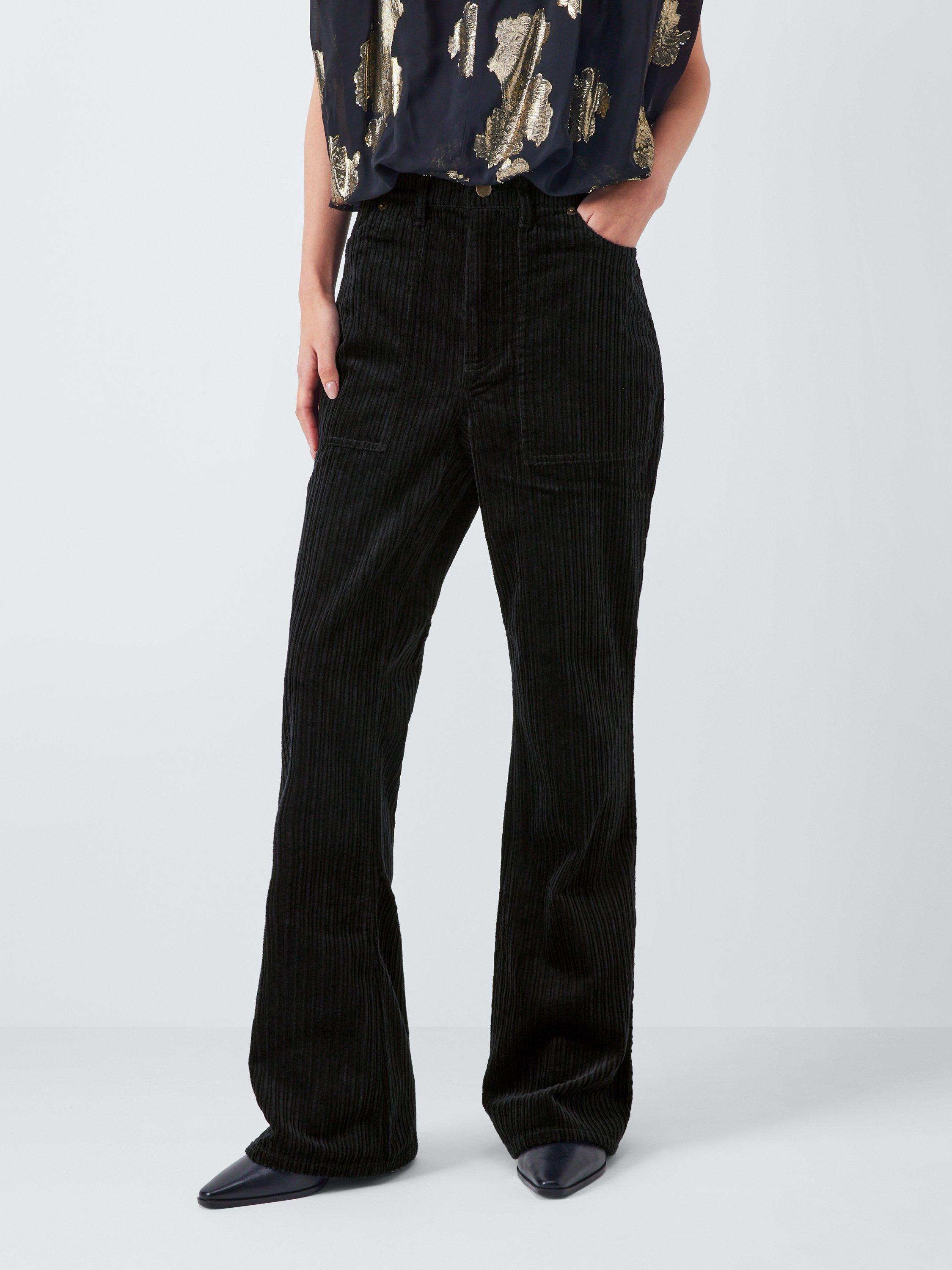 Product image 1 of 6, which shows AND/OR Mid Rise Flared Corduroy Trousers, Black, 6