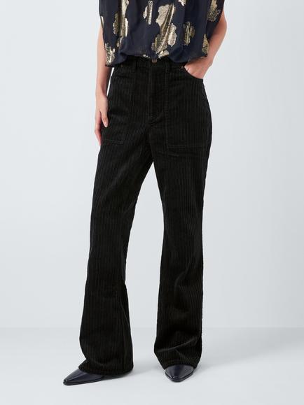 AND/OR Mid Rise Flared Corduroy Trousers, Black