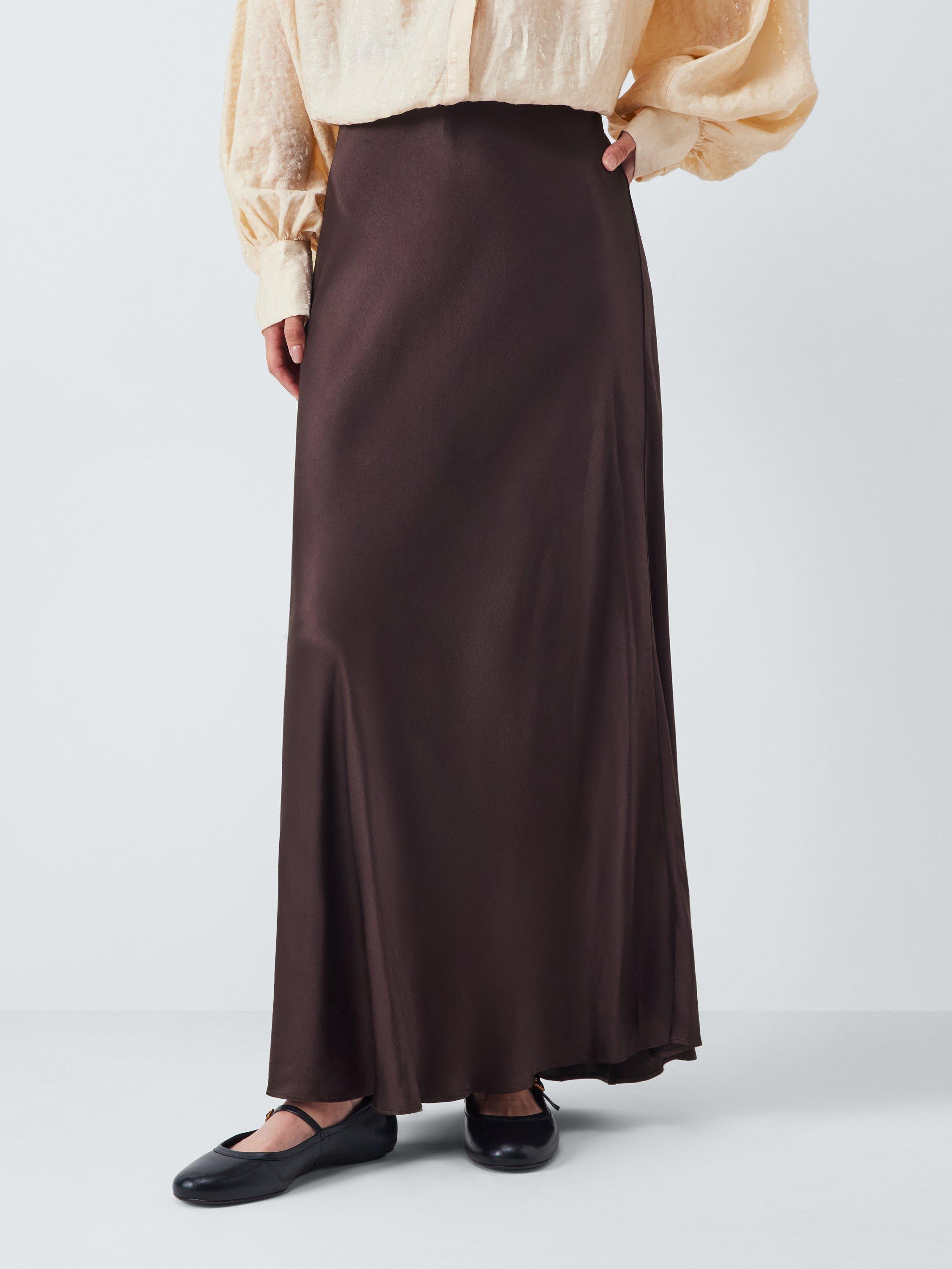 Product image 1 of 6, which shows AND/OR A-Line Satin Maxi Skirt, Chocolate, 6
