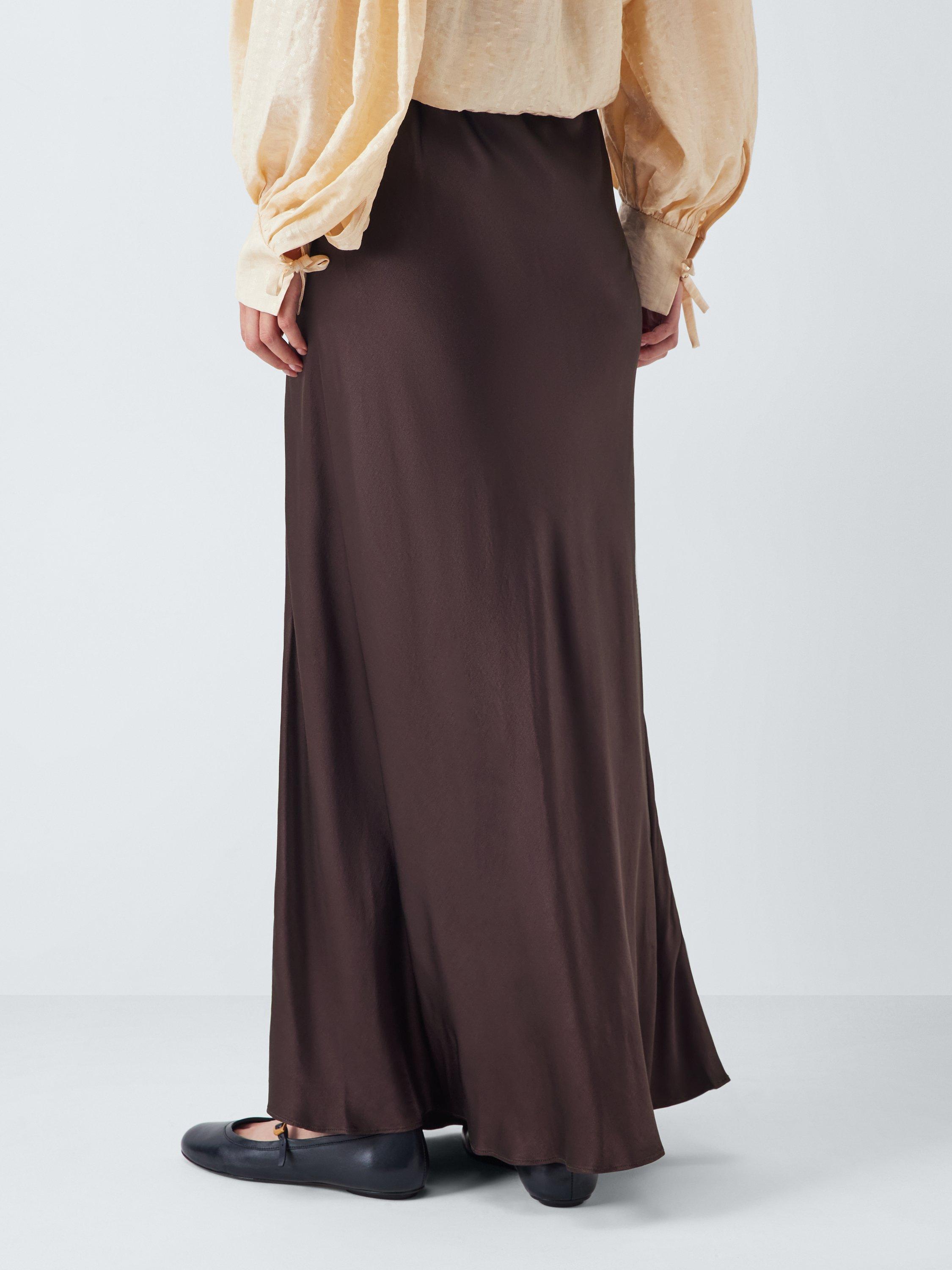 Product image 2 of 6, which shows AND/OR A-Line Satin Maxi Skirt, Chocolate, 6