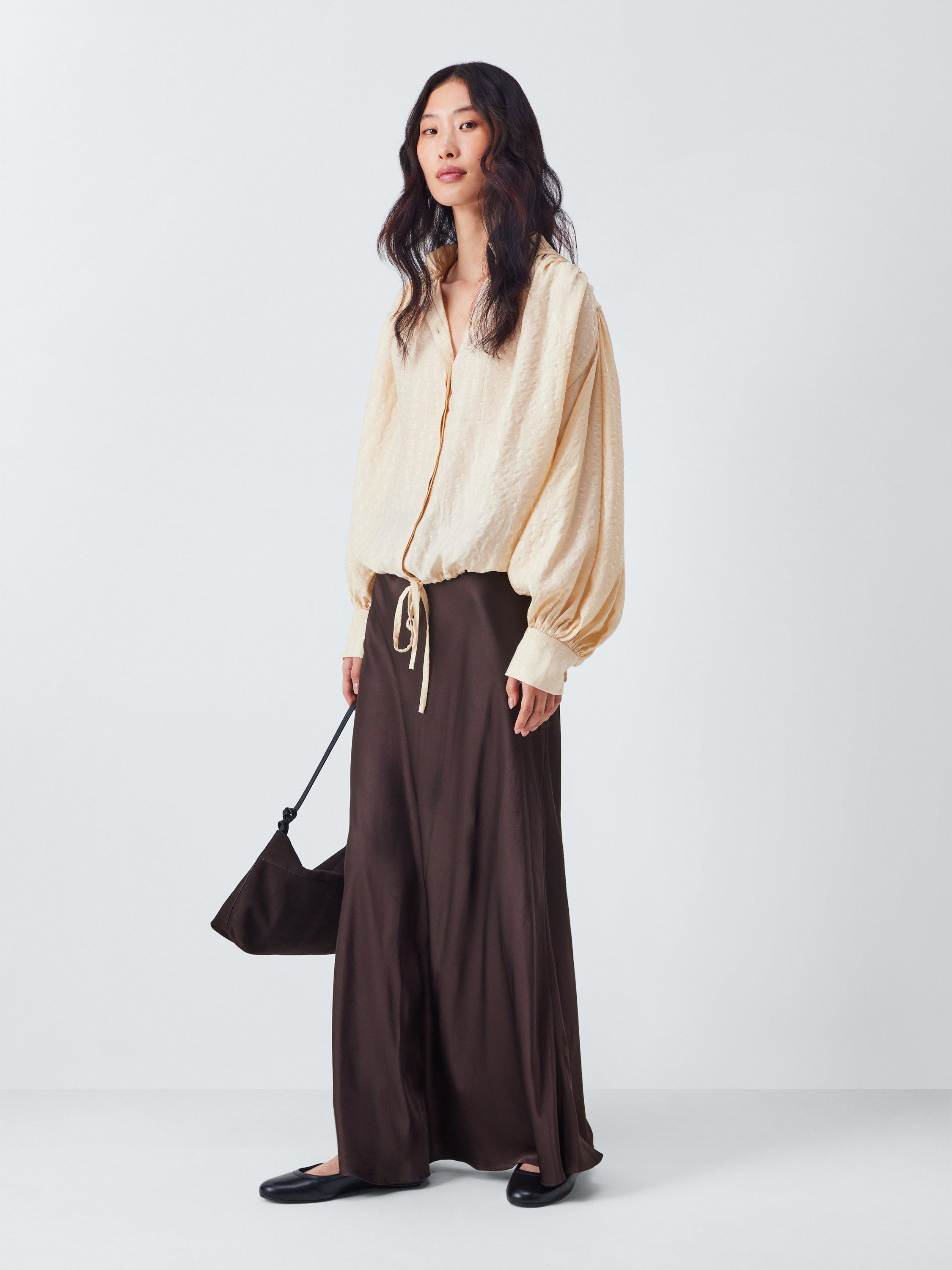 Product image 3 of 6, which shows AND/OR A-Line Satin Maxi Skirt, Chocolate, 6
