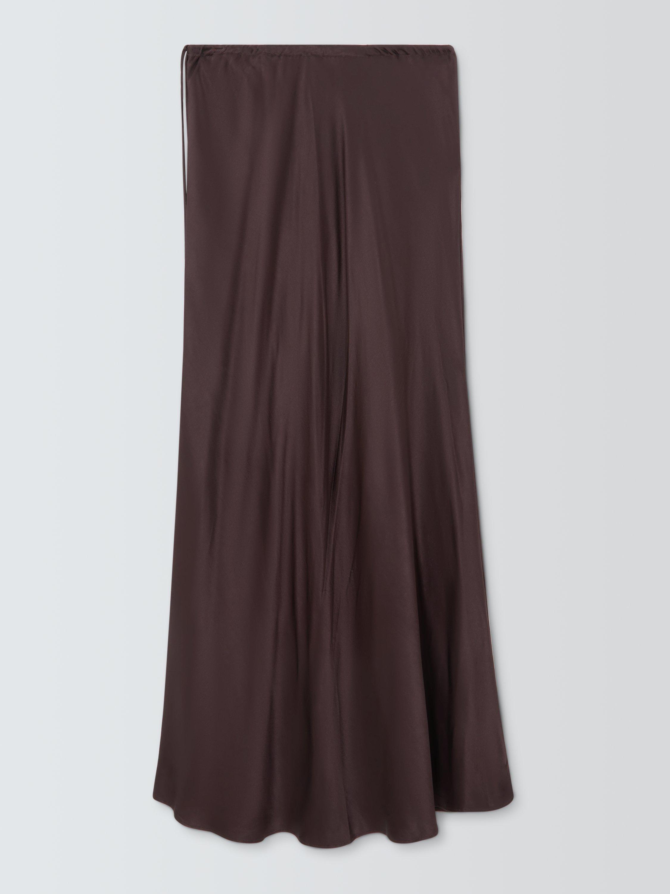 Product image 4 of 6, which shows AND/OR A-Line Satin Maxi Skirt, Chocolate, 6