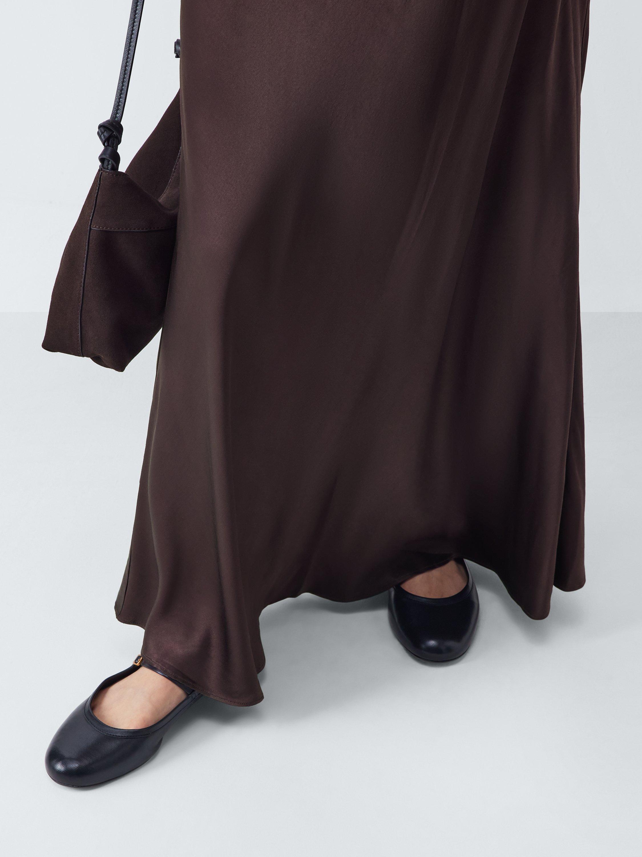 Product image 5 of 6, which shows AND/OR A-Line Satin Maxi Skirt, Chocolate, 6