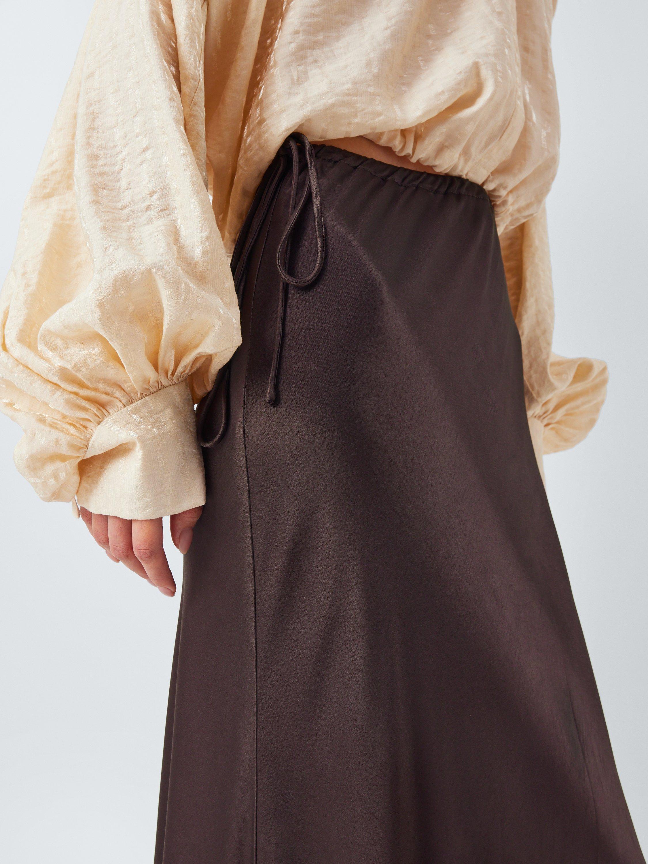 Product image 6 of 6, which shows AND/OR A-Line Satin Maxi Skirt, Chocolate, 6
