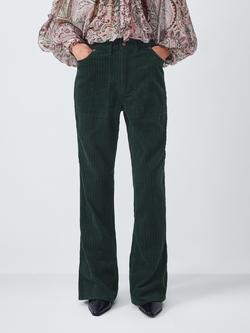 AND/OR Mid Rise Flared Corduroy Trousers, Dark Green