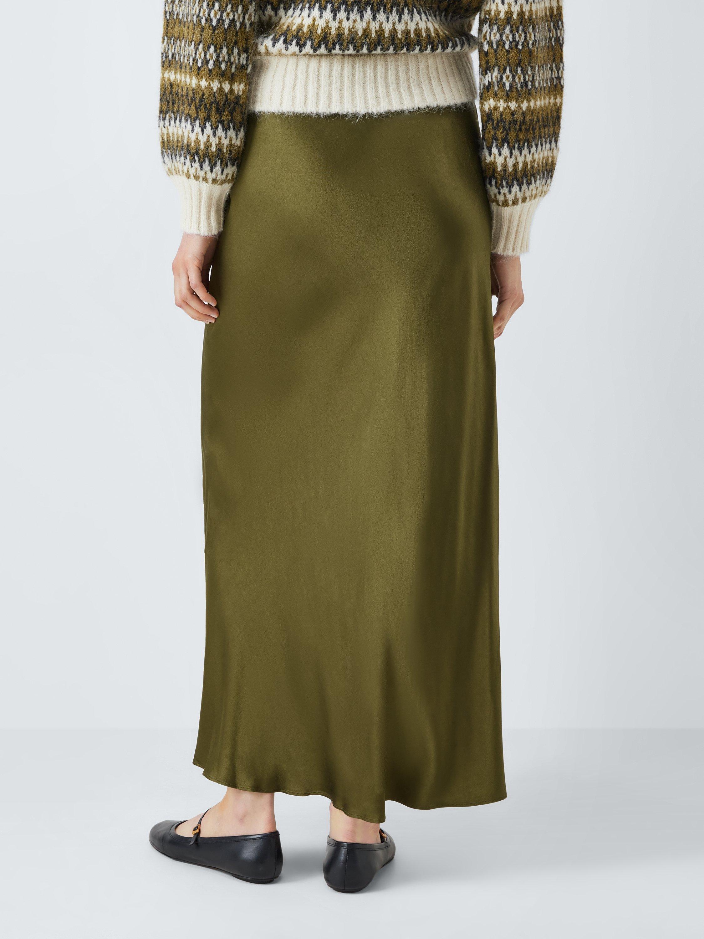 Product image 2 of 6, which shows AND/OR A-Line Satin Maxi Skirt, Olive, 6