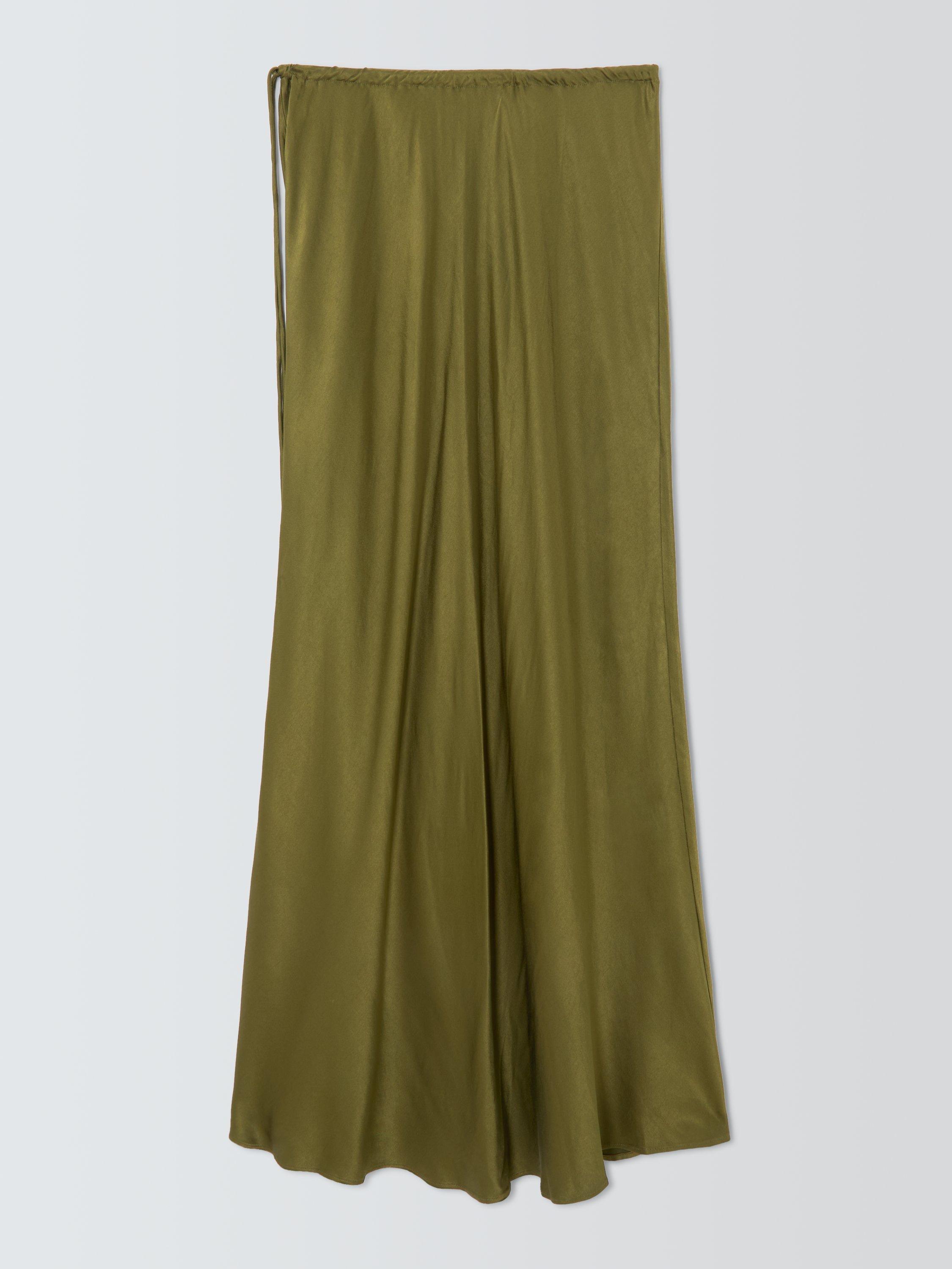 Product image 4 of 6, which shows AND/OR A-Line Satin Maxi Skirt, Olive, 6
